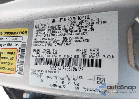 2016 Ford Fusion Se z USA, uszkodzony, nr VIN 1FA6P0H75G5106177